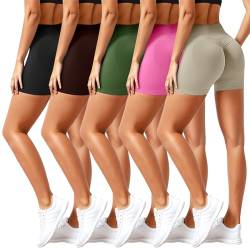 Vertvie 2/3/5er Pack Gym Shorts Damen Scrunch Sport Shorts Set High Waist Boom Booty Shorts Kurze Sporthose Push Up Po Fitness Shorts Leggings(5pc: Schwarz/Kaffee/Armeegrün/Rosa/Khaki,M) von Vertvie