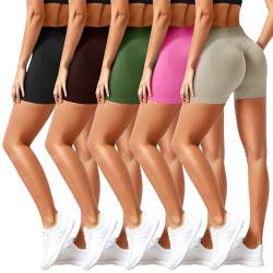 Vertvie 2/3/5er Pack Gym Shorts Damen Scrunch Sport Shorts Set High Waist Boom Booty Shorts Kurze Sporthose Push Up Po Fitness Shorts Leggings(5pc: Schwarz/Kaffee/Armeegrün/Rosa/Khaki,S) von Vertvie