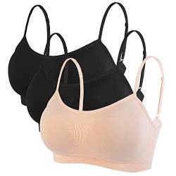 Vertvie 3er Set Damen Seamless Sport BH ohne Bügel BH Nahtlos Gepolstert Bralette Soft Dünn Bra Top Unterwäsche Dünne Brustpolster BH(EU L/Etikettengröße XL, 2Schwarz+Hautton) von Vertvie