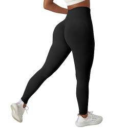 Vertvie Boom Booty Leggings Damen Sport Leggings High Waist Push Up Po Seamless Leggings Scrunch Sportleggings Hose Slim Fit Fitness Hosen Damen Gym(Schwarz,XL) von Vertvie