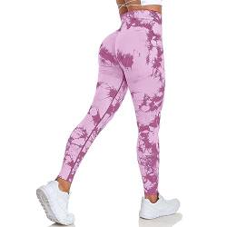 Vertvie Boom Booty Leggings Damen Sport Leggings High Waist Push Up Po Seamless Leggings Scrunch Sportleggings Hose Slim Fit Fitness Hosen Damen Gym(Tie Dye Rosa,L) von Vertvie