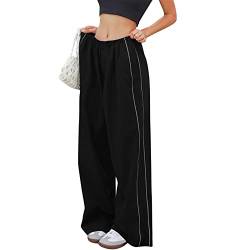 Vertvie Cargohose Damen Baggy Cargo Hosen Parachute Pants y2k Track Pants Fallschirmhosen Elastische Taille Cargo Hose mit Taschen Weite Bein Freizeithose 90er E-Girl Streetwear(Schwarz，S) von Vertvie