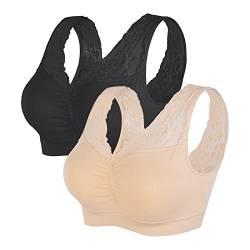 Vertvie Damen 1/2/3/4 Packs Ohne Buegel Sports BH Push up Yoga Bra Stretch Elastizität Bustier Atmungsaktiv Lauf Joggen Yoga Bra Oberteiles Tops Schwarz+Hautfarbe,L von Vertvie