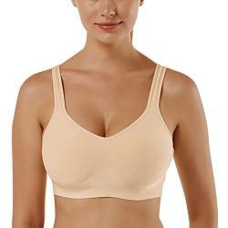 Vertvie Damen 1/2/3er Set Sport BH Einfarbig Ohne Bügel Bustier Klassische Bequem Stretch Bra Mittle Halt Gepolstert Wohlfühl-BH(Beige,M) von Vertvie