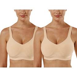 Vertvie Damen 1/2/3er Set Sport BH Einfarbig Ohne Bügel Bustier Klassische Bequem Stretch Bra Mittle Halt Gepolstert Wohlfühl-BH(Beige,XXL) von Vertvie