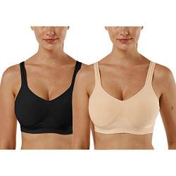 Vertvie Damen 1/2/3er Set Sport BH Einfarbig Ohne Bügel Bustier Klassische Bequem Stretch Bra Mittle Halt Gepolstert Wohlfühl-BH(Schwarz+Beige, 3XL) von Vertvie