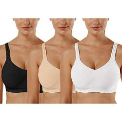 Vertvie Damen 1/2/3er Set Sport BH Einfarbig Ohne Bügel Bustier Klassische Bequem Stretch Bra Mittle Halt Gepolstert Wohlfühl-BH(Schwarz+Weiß+Beige,3XL) von Vertvie