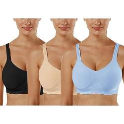 Vertvie Damen 1/2/3er Set Sport BH Einfarbig Ohne Bügel Bustier Klassische Bequem Stretch Bra Mittle Halt Gepolstert Wohlfühl-BH (Schwarz+Beige+Baby Blau, L) von Vertvie