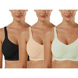 Vertvie Damen 1/2/3er Set Sport BH Einfarbig Ohne Bügel Bustier Klassische Bequem Stretch Bra Mittle Halt Gepolstert Wohlfühl-BH (Schwarz+Beige+Hellgrün, M) von Vertvie