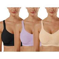 Vertvie Damen 1/2/3er Set Sport BH Einfarbig Ohne Bügel Bustier Klassische Bequem Stretch Bra Mittle Halt Gepolstert Wohlfühl-BH (Schwarz+Beige+Lila, L) von Vertvie