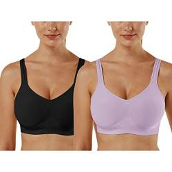 Vertvie Damen 1/2/3er Set Sport BH Einfarbig Ohne Bügel Bustier Klassische Bequem Stretch Bra Mittle Halt Gepolstert Wohlfühl-BH (Schwarz+Lila, M) von Vertvie