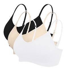 Vertvie Damen 2/3/4er Set Basic Wohlfühl BH Sport BH Spaghettiträger Bralette ohne Bügel Nahtlose Gepolsterte mit Spaghetti Bra Top Low Support Bra(EU M/Tag L,Schwarz/Weiß/Hautfarbe) von Vertvie