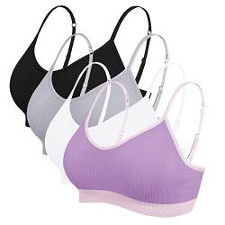 Vertvie Damen 2/3/4er Set Basic Wohlfühl BH Sport BH Spaghettiträger Bralette ohne Bügel Nahtlose Gepolsterte mit Spaghetti Bra Top Low Support Bra(EU S/Tag M, Schwarz/Weiß/Lilapink/Hellgrau) von Vertvie