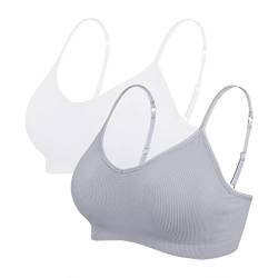 Vertvie Damen 2/3/4er Set Basic Wohlfühl BH Sport BH Spaghettiträger Bralette ohne Bügel Nahtlose Gepolsterte mit Spaghetti Bra Top Low Support Bra(EU S/Tag M,Weiß/Hellgrau) von Vertvie