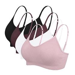 Vertvie Damen 2/3/4er Set Basic Wohlfühl BH Sport BH Spaghettiträger Bralette ohne Bügel Nahtlose Gepolsterte mit Spaghetti Bra Top Low Support Bra(M,Schwarz/Braun/Weiß/Lila) von Vertvie