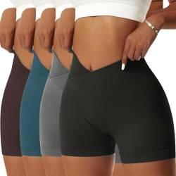 Vertvie Damen 4 Pack Gym Shorts V Cross Scrunch Butt Push Up Yoga Shorts Stretch Fitness Hosen High Waist Nahtlos Kurz Leggings Workout Sportshorts (Schwarz/Dunkelgrau/Dunkelbraun/Dunkel Cyan, M) von Vertvie