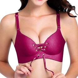 Vertvie Damen BH Set V Push Up Ohne Bügel Bra Nahtlos Bustier mit Schnürung vorne Top (75A, Weinrot) von Vertvie