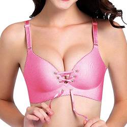 Vertvie Damen BH Set V Push up Ohne Bügel Bra Nahtlos Bustier mit Schnürung Vorne Top(Rose rosa, 75A) von Vertvie