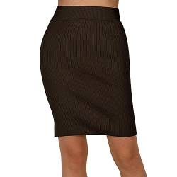 Vertvie Damen Bleistift Rock Kurz Hohe Taille Stretch Bodycon Midirock Knielang Stricken Gestrickt Basic Midi Röcke Rückenschlitz Winterrock Figurbetont Büro Rock Slim Fit(Kaffee，XL) von Vertvie