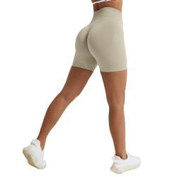 Vertvie Damen Gym Shorts Booty Scrunch High Wasit Sport Shorts Nahtlose Sporthose Kurz Leggings Workout Shorts Push Up Radlershorts Fitness Laufen(Khaki,XS) von Vertvie