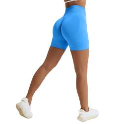 Vertvie Damen Gym Shorts Booty Scrunch High Wasit Sport Shorts Nahtlose Sporthose Kurz Leggings Workout Shorts Push Up Radlershorts Fitness Laufen(Königblau,L) von Vertvie