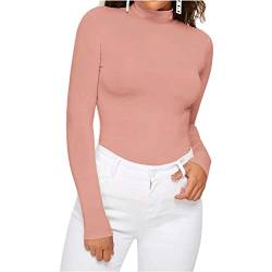 Vertvie Damen High Neck Top Dünne Warm Rollkragenpullover Slim Fit Weich Langarmshirt Basic Rolli Oberteil Hoher Kragen T-Shirt für Herbst Winter (Rosa, M) von Vertvie