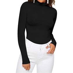 Vertvie Damen High Neck Top Dünne Warm Rollkragenpullover Slim Fit Weich Langarmshirt Basic Rolli Oberteil Hoher Kragen T-Shirt für Herbst Winter (Schwarz, M) von Vertvie