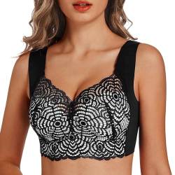 Vertvie Damen Komfort BH Ohne Bügel Push Up Nahtlos Sport BH Gepolstert Spitzen Bra Weich Seamless Stretch Bustier Mittel Halt Bügellos Klassische Top für Alltag (Schwarz Durchsichtig,EU 3XL/Tag 5XL) von Vertvie