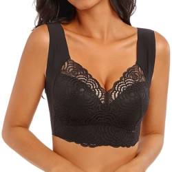 Vertvie Damen Komfort BH Ohne Bügel Push Up Nahtlos Sport BH Gepolstert Spitzen Bra Weich Seamless Stretch Bustier Mittel Halt Bügelloser Schlaf BH Klassische Top für Alltag (Schwarz, EU 3XL) von Vertvie