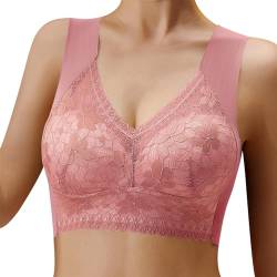 Vertvie Damen Komfort BH Plus Size Ohne Bügel Nahtlos Spitze Floral Bra Seamless Push Up Unterwäsche Gepolstert Stretch Bustier Fest Cup Schlaf BH (Lace Rosa, EU L/Tag XL) von Vertvie