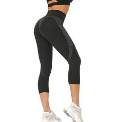 Vertvie Damen Laufhose Elastische Yogahose Sport Leggins Hohe Taille Sporthose Kompressions Fitnesshose Sportleggins für Workout Gym Jogging Sportswear (Schwarz 3/4, M) von Vertvie