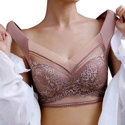 Vertvie Damen Nahtlos Spitzen BH Ohne Bügel Soft BH Zero Feel Seamless Schlaf BH Push Up Gepolstert Komfort BH Starker Halt Bügelloser Klassische Bustier Bra Top für Schlafen Yoga(Kamel，XXL) von Vertvie