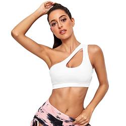 Vertvie Damen Sport BH One Shoulder Hollow Out Ohne Bügel Bustier Gepolstert Push Up Tank Top Workout-BH für Yoga Fitness Joggen von Vertvie