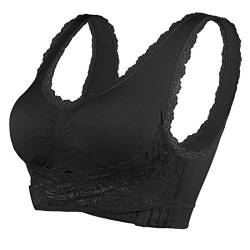 Vertvie Damen Sport BH Spitzen BH Frauen Bustier Lace Bra Dünn Front Closure Push Up Ohne Bügel Top für Yoga Fitness Training Stretch Wohlfühl-BH (L, A-Schwarz) von Vertvie