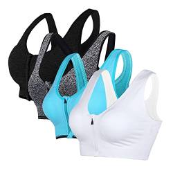 Vertvie Damen Sport BH Vorderverschluss Ohne Bügel Push Up Bustier Gepolstert Racerback Atmungsaktiv Stretch Bra für Fitness Yoga Workout(Schwarz+Grau+Grün+Weiß,EU XL/Tag XXL) von Vertvie