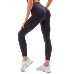 Vertvie Damen Sport Leggings V Cross Stretch Push Up Yogahose Booty Scrunch Fitness Hosen High Waist Nahtlos Workout Lang Sporthose Butt Lift Blickdicht Gym Leggings Laufhose (Dunkelgrau, XS) von Vertvie