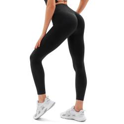 Vertvie Damen Sport Leggings V Cross Stretch Push Up Yogahose Booty Scrunch Fitness Hosen High Waist Nahtlos Workout Lang Sporthose Butt Lift Blickdicht Gym Leggings Laufhose (Schwarz,S) von Vertvie