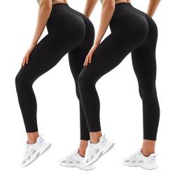 Vertvie Damen Sport Leggings V Cross Stretch Push Up Yogahose Booty Scrunch Fitness Hosen High Waist Nahtlos Workout Lang Sporthose Butt Lift Blickdicht Gym Leggings Laufhose (Schwarz/Schwarz, M) von Vertvie