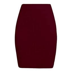 Vertvie Damen Strickrock Hohe Taille Skirt Bleistift Rock Kurz Elegant Midirock Herbst Winter Retro Röcke mit Schlitz Bodycon Winterrock Slim Fit Freizeitrock Stretch Business Rock(Rouge Vineux) von Vertvie