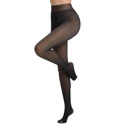 Vertvie Damen Thermo Strumpfhose Translucent Winter Leggings mit Innenfleece High Waist Gefütterte Plüschstrümpfe Durchscheinend Warmhaltende Stretch Pantyhose(1pc Translucent Schwarz,300g für -5~10℃ von Vertvie