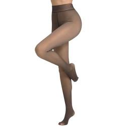 Vertvie Damen Thermo Strumpfhose Translucent Winter Leggings mit Innenfleece High Waist Gefütterte Plüschstrümpfe Durchscheinend Warmhaltende Stretch Pantyhose (1pc Translucent Braun,300g für -5~10℃) von Vertvie