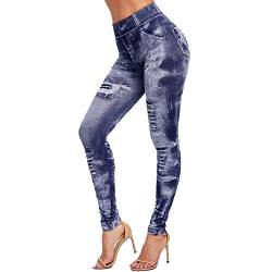 Vertvie Damen Treggings Jeggings Leggings Jeans Look Skinny Hose Hohe Taile Tights Druck Stretch Freizeithose(Tie-Dye Grau, XXL) von Vertvie