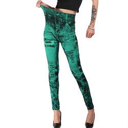 Vertvie Damen Treggings Jeggings Leggings Jeans Look Skinny Hose Hohe Taile Tights Druck Stretch Freizeithose(Tie-Dye Grün, L) von Vertvie