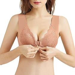 Vertvie Damen Übergröße BH Vorne Vollschalen Push Up Bra Plus Size Große Größen Ohne Bügel Bustier Gepolstert Nahtlos Klassische BH Komfort Breite Träger Schlaf BH Spitze Bralette (Hellbraun, 4XL) von Vertvie