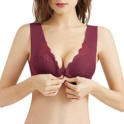 Vertvie Damen Übergröße BH Vorne Vollschalen Push Up Bra Plus Size Große Größen Ohne Bügel Bustier Gepolstert Nahtlos Klassische BH Komfort Breite Träger Schlaf BH Spitze Bralette Seamless(Weinrot,3XL von Vertvie