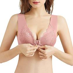 Vertvie Damen Übergröße BH Vorne Vollschalen Push Up Bra Plus Size Große Größen Ohne Bügel Bustier Gepolstert Nahtlos Klassische BH Komfort Breite Träger Schlaf BH Spitze Bralette Seamless(Rosa,XXL von Vertvie