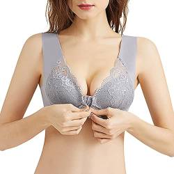 Vertvie Damen Übergröße BH Vorne Vollschalen Push Up Bra Plus Size Große Größen Ohne Bügel Bustier Gepolstert Nahtlos Klassische BH Komfort Breite Träger Schlaf BH Spitze Bralette Seamless(Hellgrau,M) von Vertvie