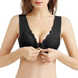 Vertvie Damen Übergröße BH Vorne Vollschalen Push Up Bra Plus Size Große Größen Ohne Bügel Bustier Gepolstert Nahtlos Klassische BH Komfort Breite Träger Schlaf BH Spitze Bralette Seamless(XL,Schwarz von Vertvie