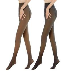 Vertvie Damen Winter Gefütterte Strumpfhose Warm Thermostrumpfhosen Fleece Thermal Leggings Dicke Pantyhose Durchscheinend Plüschstrümpfe (2pc Translucent Schwarz+kaffee, 200g für 5~20℃) von Vertvie