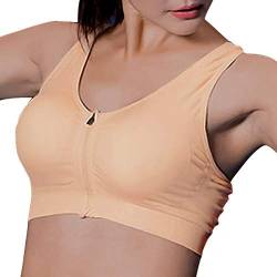 Vertvie Damen Zip Front Sport BH Vorderverschluss Push Up Ohne Bügel Bustier Running Bra Ringerrücken Strech Gepolstert Bralette für Fitness Yoga(Haut,XXL) von Vertvie